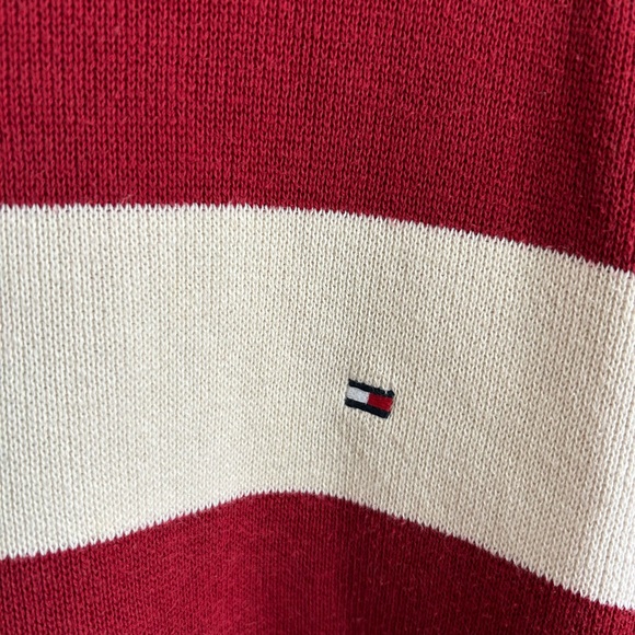 Tommy Hilfiger Women's Striped Red and Cream Sweater - Picture 2 of 3